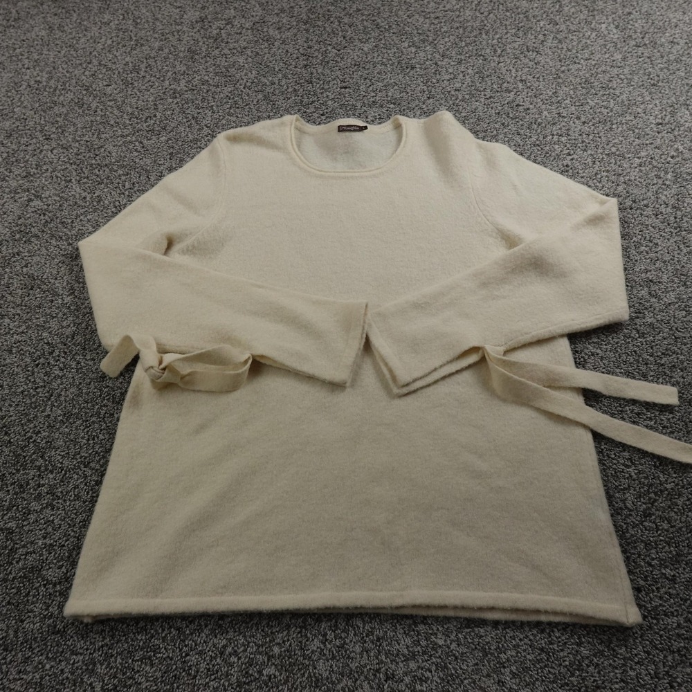 J McLaughlin Sweater Womens L White Merino Wool Alpaca Pullover Knit Crewneck
